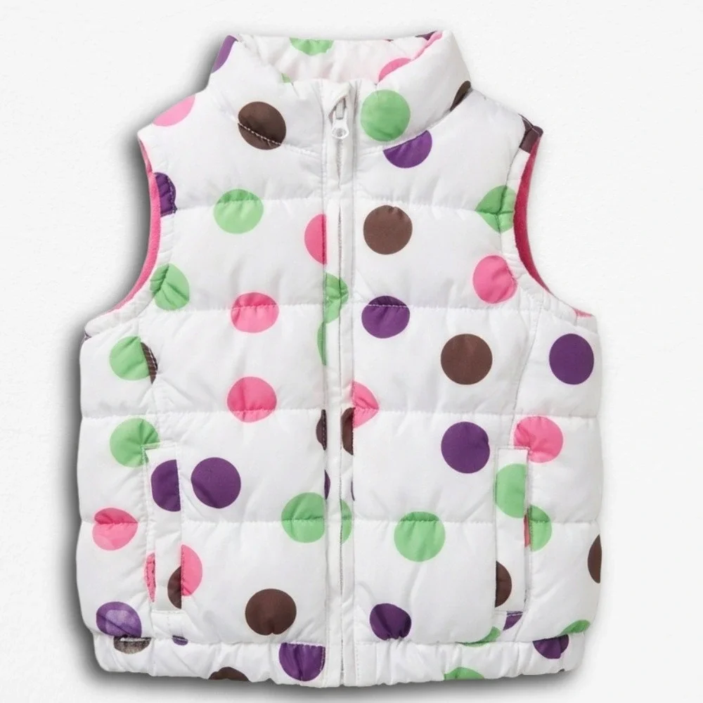 Old Navy Baby Girls Polka Dot Puffer Vest White Pink Green Purple 6-12 Months